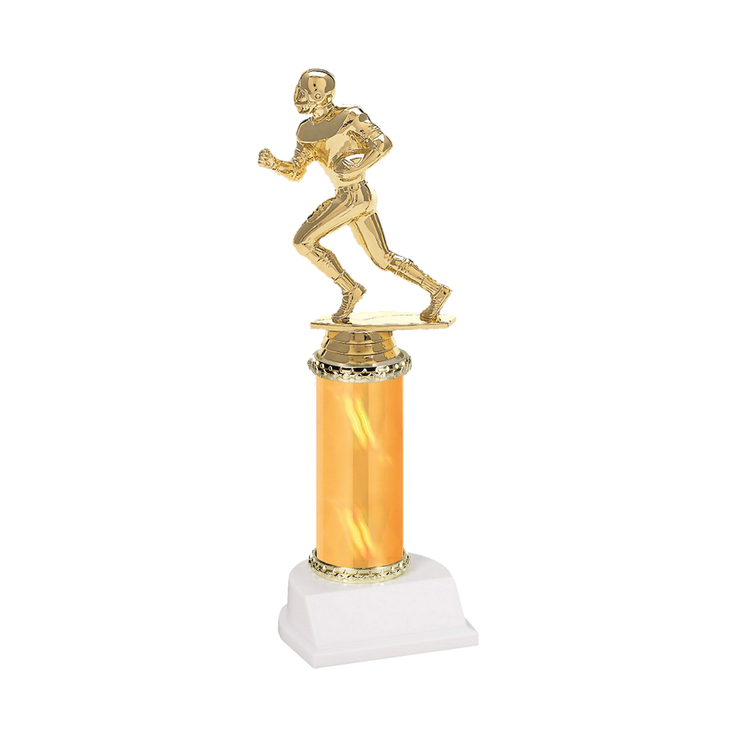 Champion Series Football Trophy - Running Back, helmeted football running back sprinting with the ball on a gold column with white base