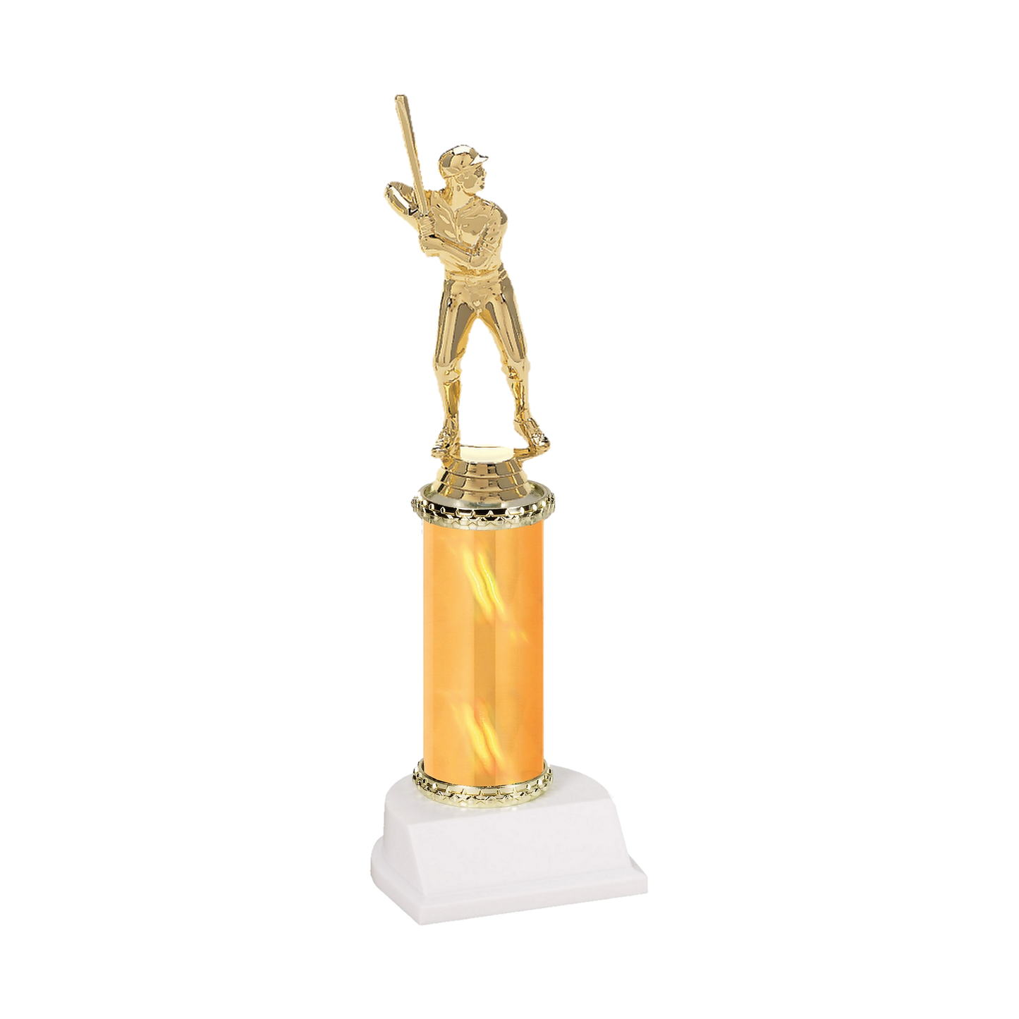 Champion Series Baseball Trophy - Batter, baseball batter in a ball cap waiting on the pitch on a gold column with white base