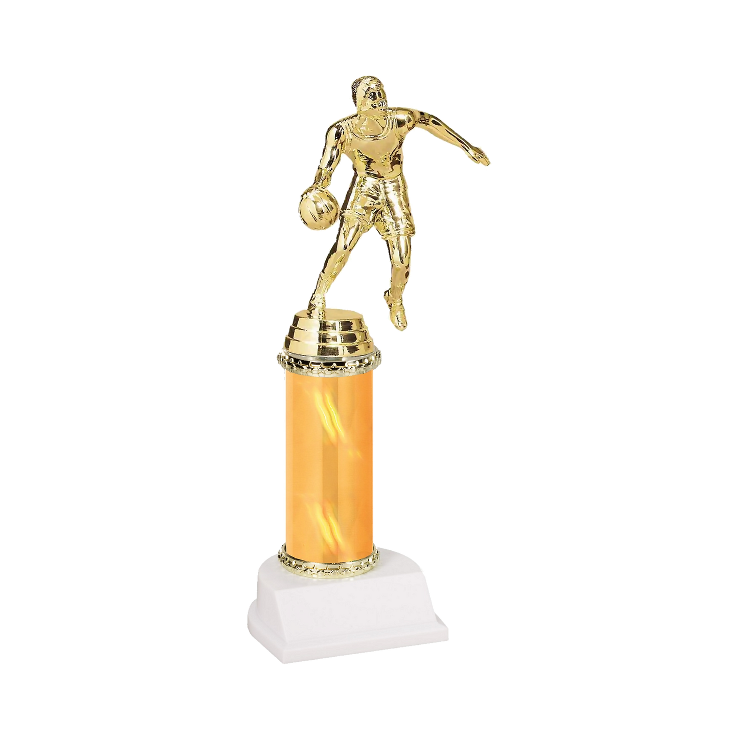 Champion Series Basketball Trophy - Dribbler, basketball player driving to the basket on a gold column with white base
