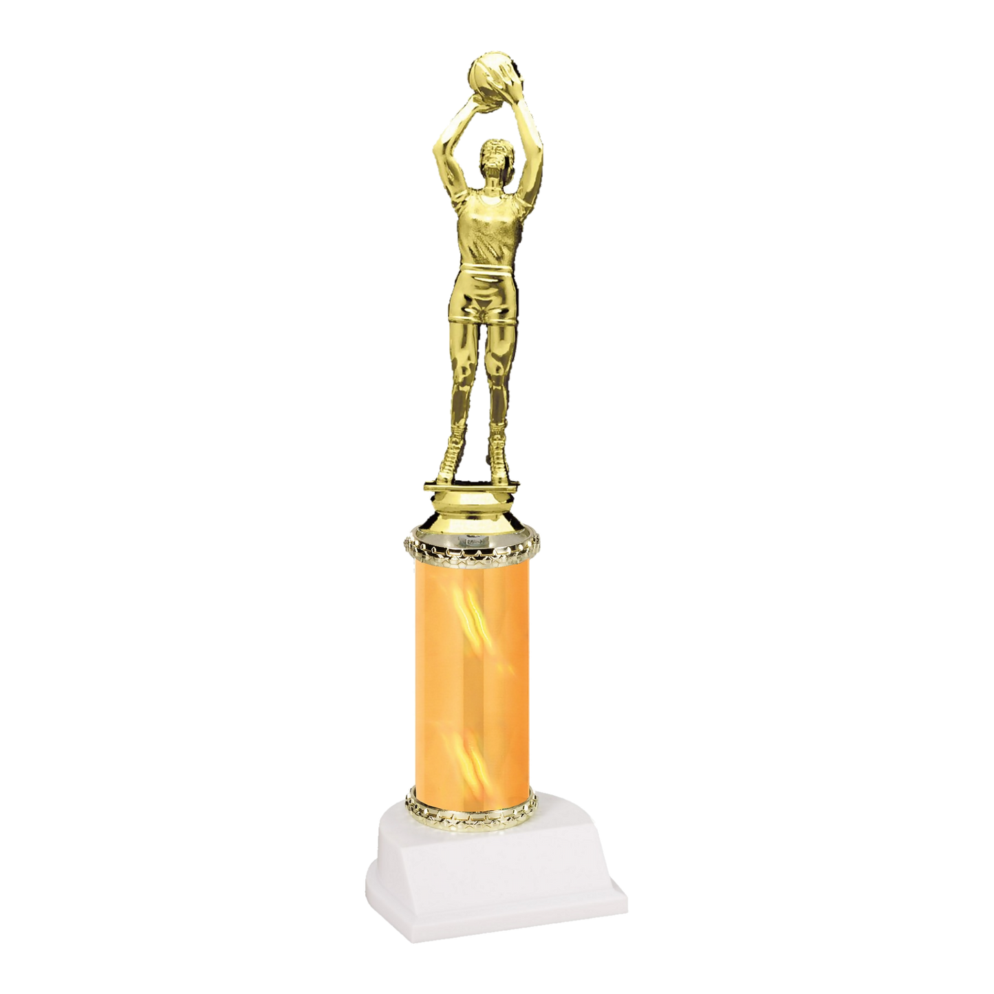 Champion Series Basketball Trophy - Jump Shot, basketball player releasing a jump shot on a gold column with white base