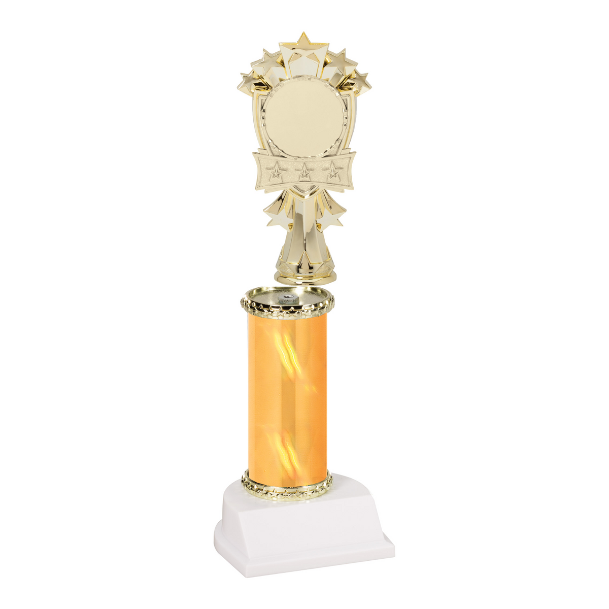 Champion Series Custom Insert Trophy - All-Star, gold star figure with 2 inch logo insert on a gold column with white base