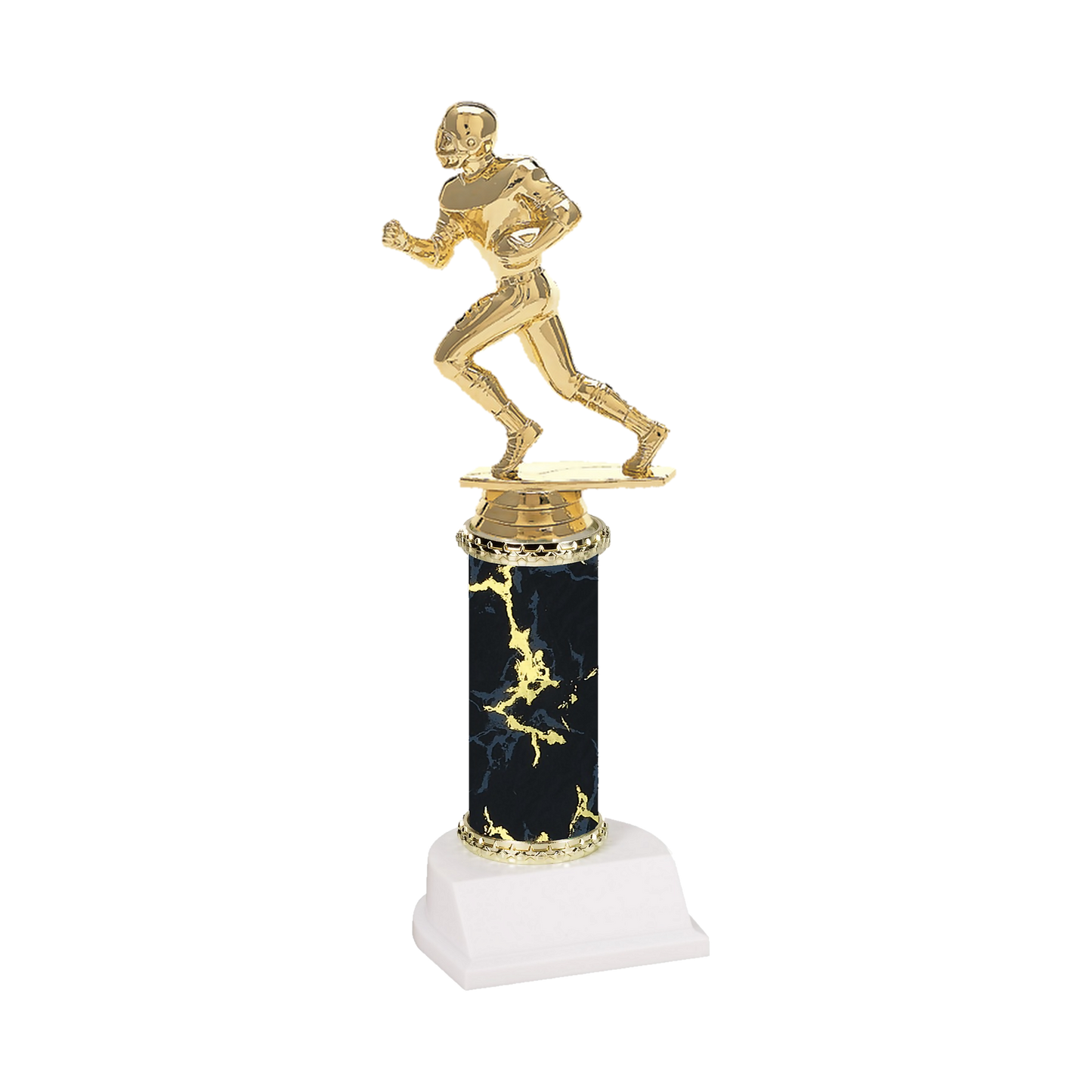 Champion Series Football Trophy - Running Back, helmeted football running back sprinting with the ball on a black marble column with white base