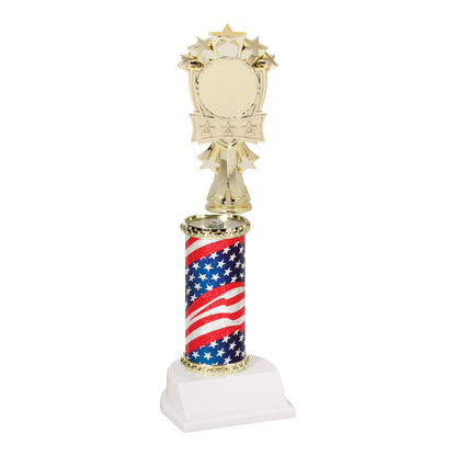 Champion Series Custom Insert Trophy - All-Star, gold star figure with 2 inch logo insert on an American flag column with white base