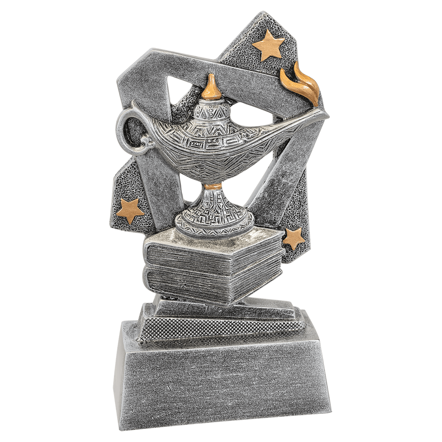 Lamp of Knowledge Triumph Resin award, 5.5 inch silver with gold accents