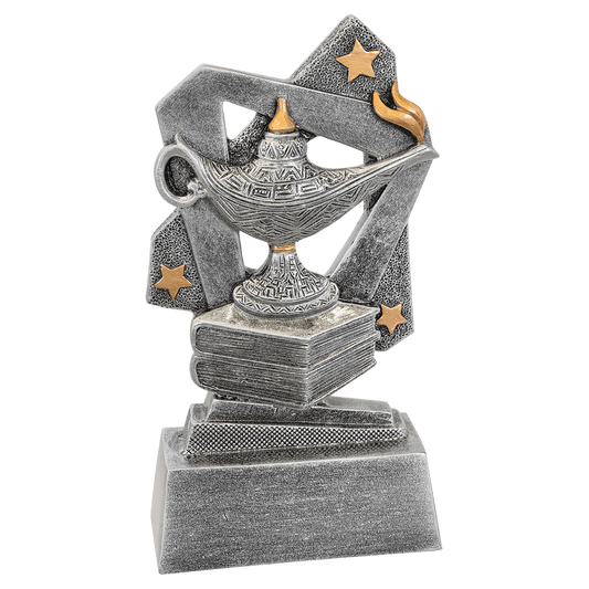Lamp of Knowledge Triumph Resin award, 5.5 inch silver with gold accents