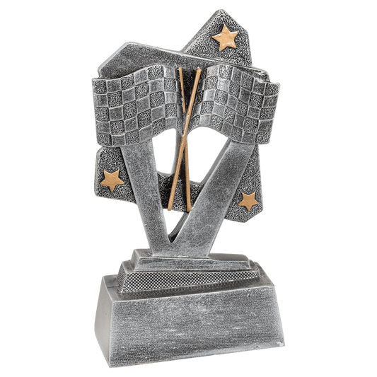 5½" Racing Triumph resin trophy, silver with gold accents and stars