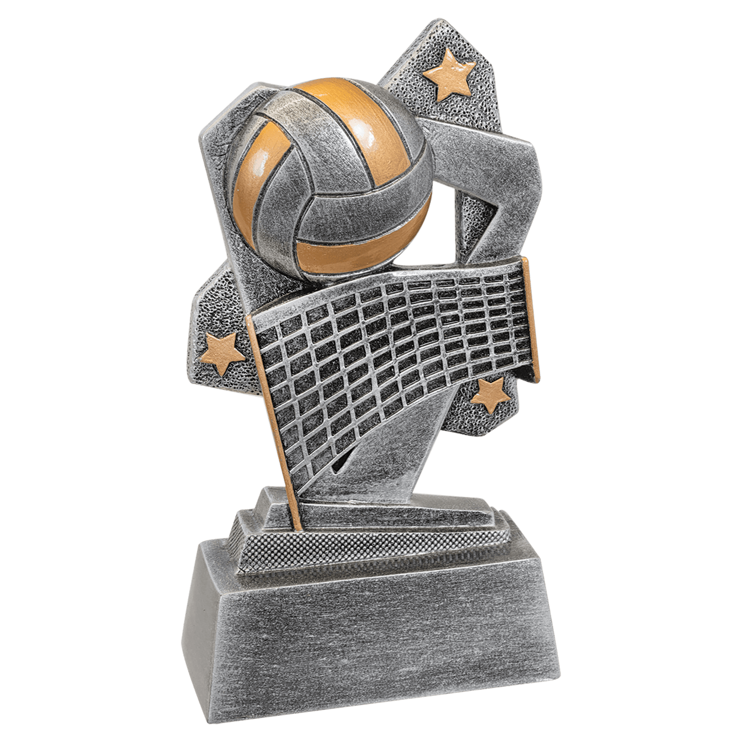 5½" Volleyball Triumph resin trophy, silver with gold accents and stars