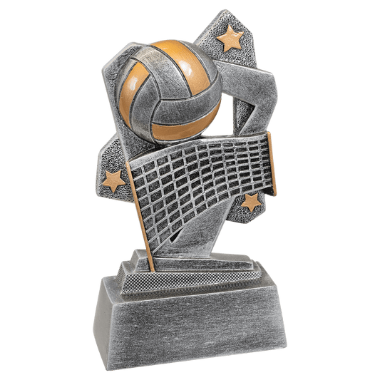 5½" Volleyball Triumph resin trophy, silver with gold accents and stars