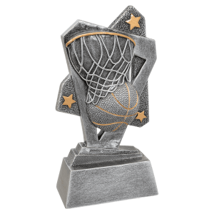 Basketball Triumph resin trophy with a classic victory design and gold basketball