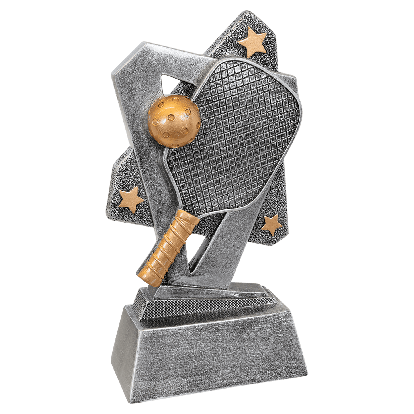 6½" Pickleball Triumph resin trophy, silver with gold accents and stars