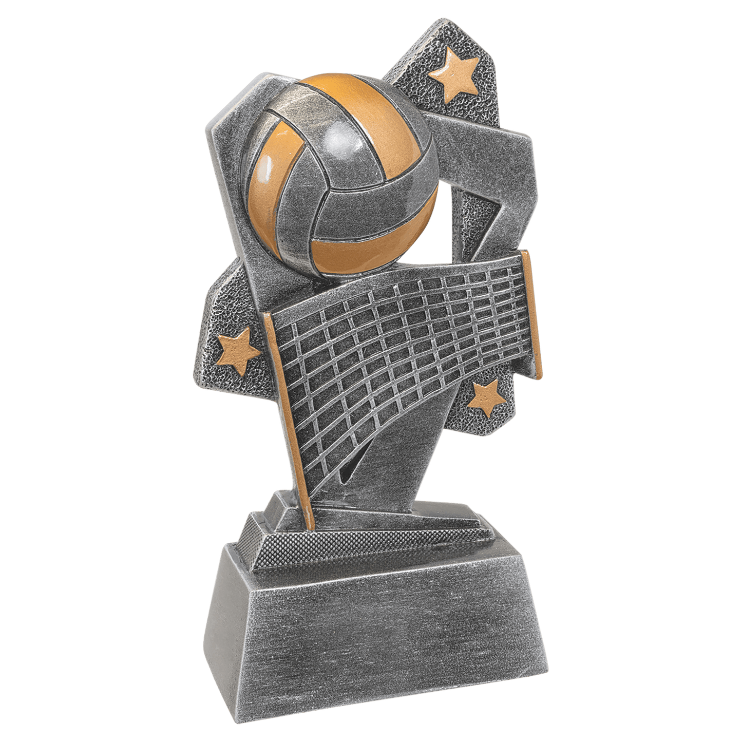 6½" Volleyball Triumph resin trophy, silver with gold accents and stars