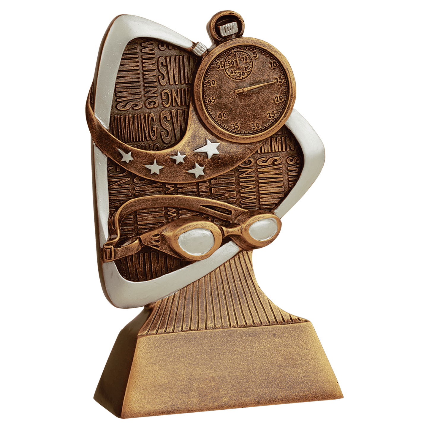 5½" Swimming Triad resin award in antique gold and silver