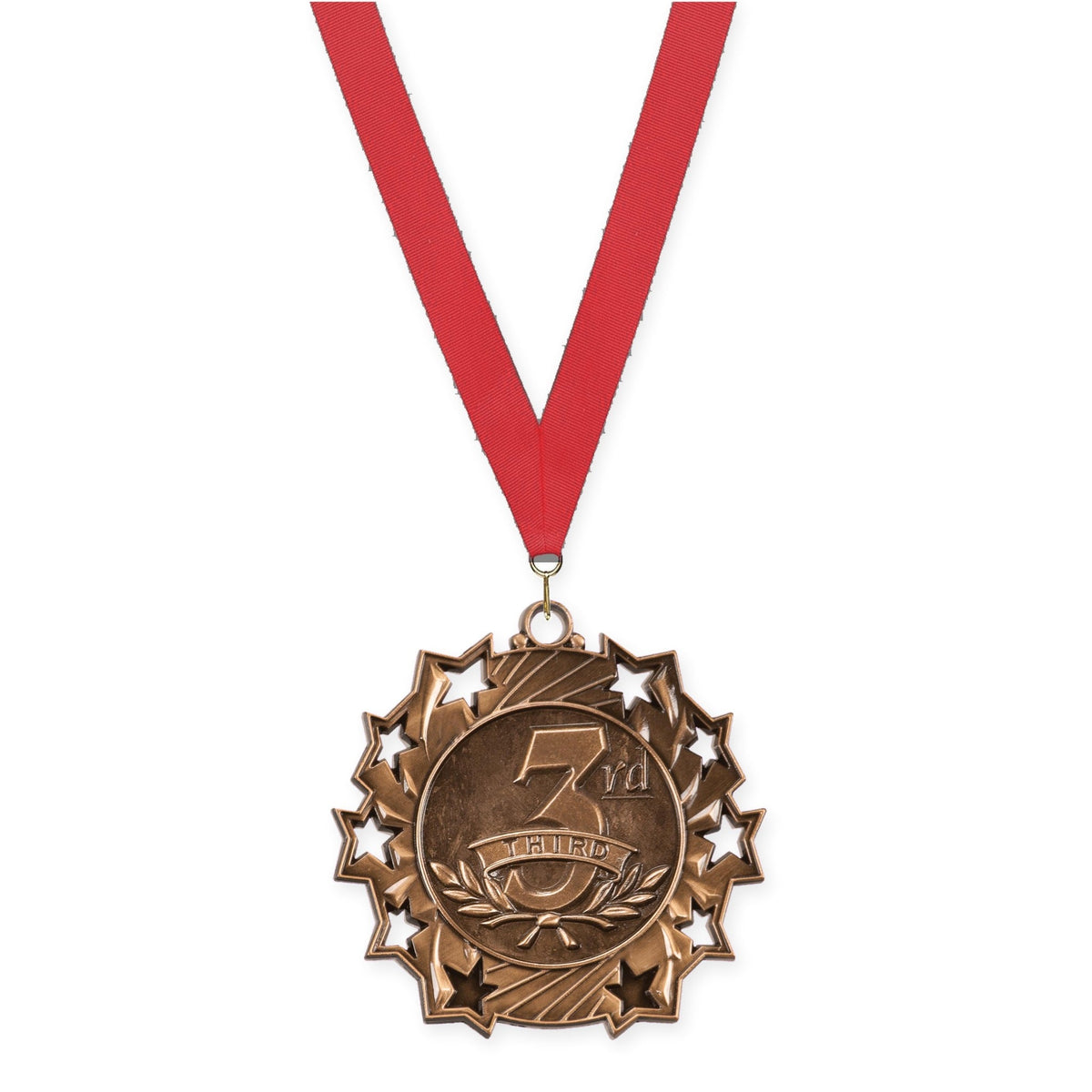 2 1/4 inch Place Ten Star medal in bronze - 3rd place with Red neck ribbon