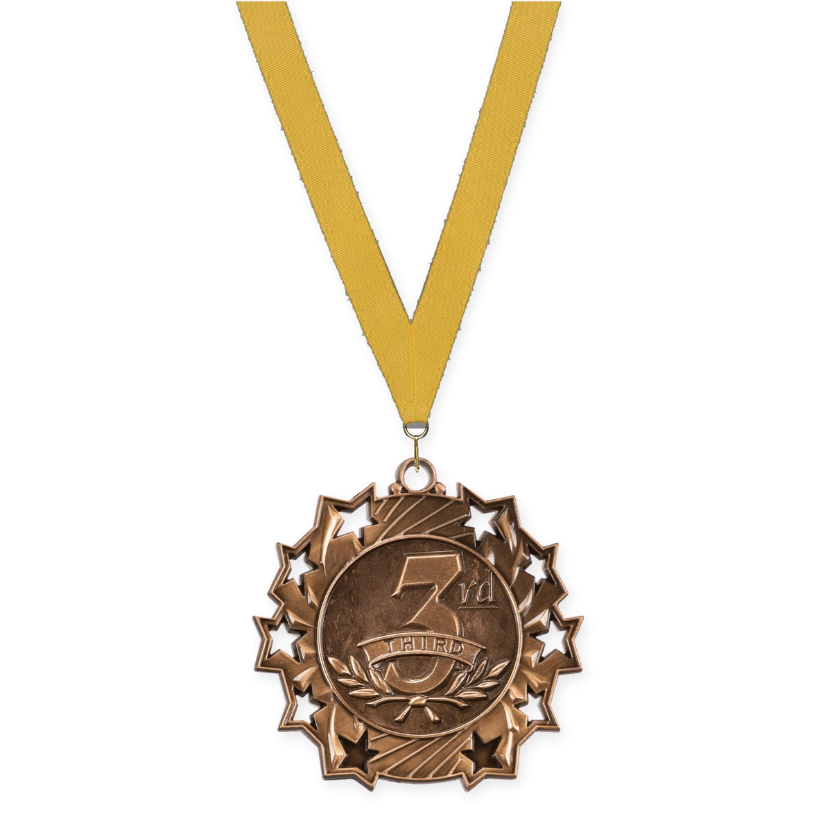 2 1/4 inch Place Ten Star medal in bronze - 3rd place with Gold neck ribbon