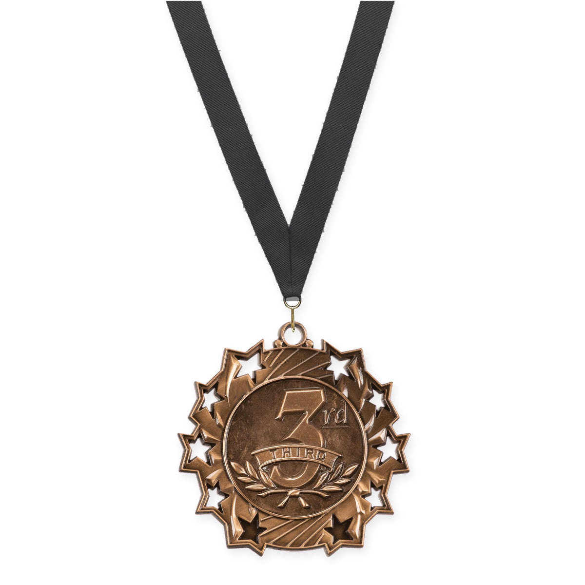 2 1/4 inch Place Ten Star medal in bronze - 3rd place with Black neck ribbon