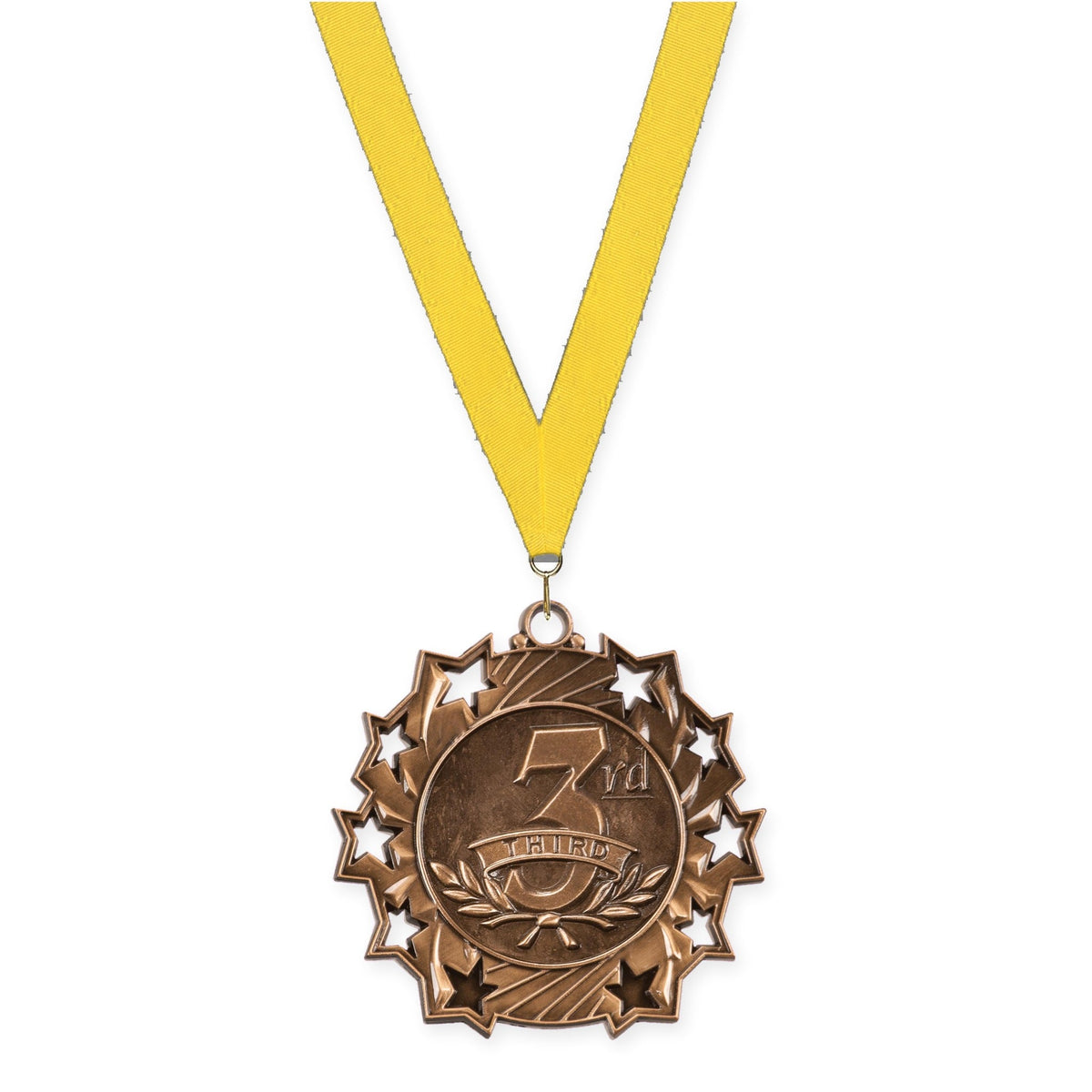 2 1/4 inch Place Ten Star medal in bronze - 3rd place with Yellow neck ribbon