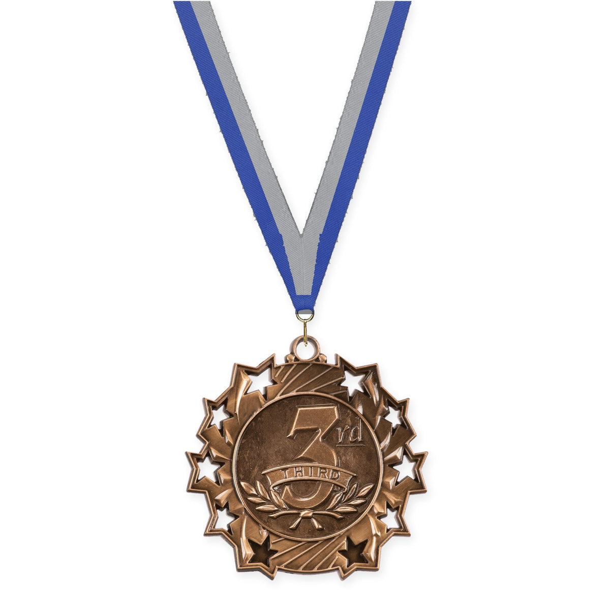 2 1/4 inch Place Ten Star medal in bronze - 3rd place with Blue Gray neck ribbon