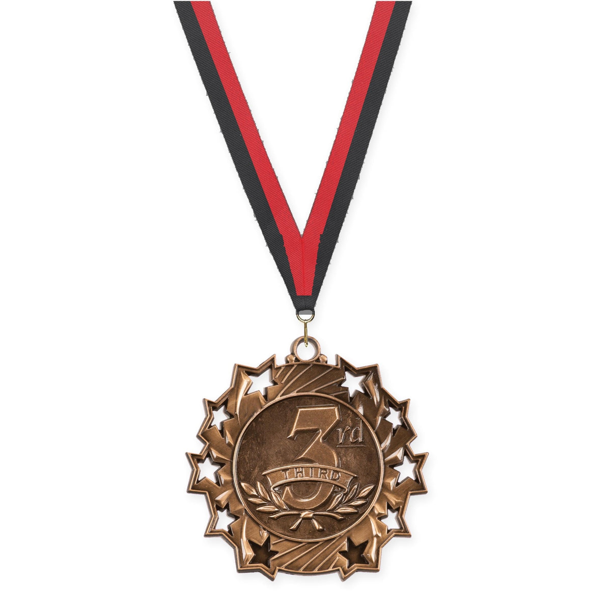 2 1/4 inch Place Ten Star medal in bronze - 3rd place with Black Red neck ribbon