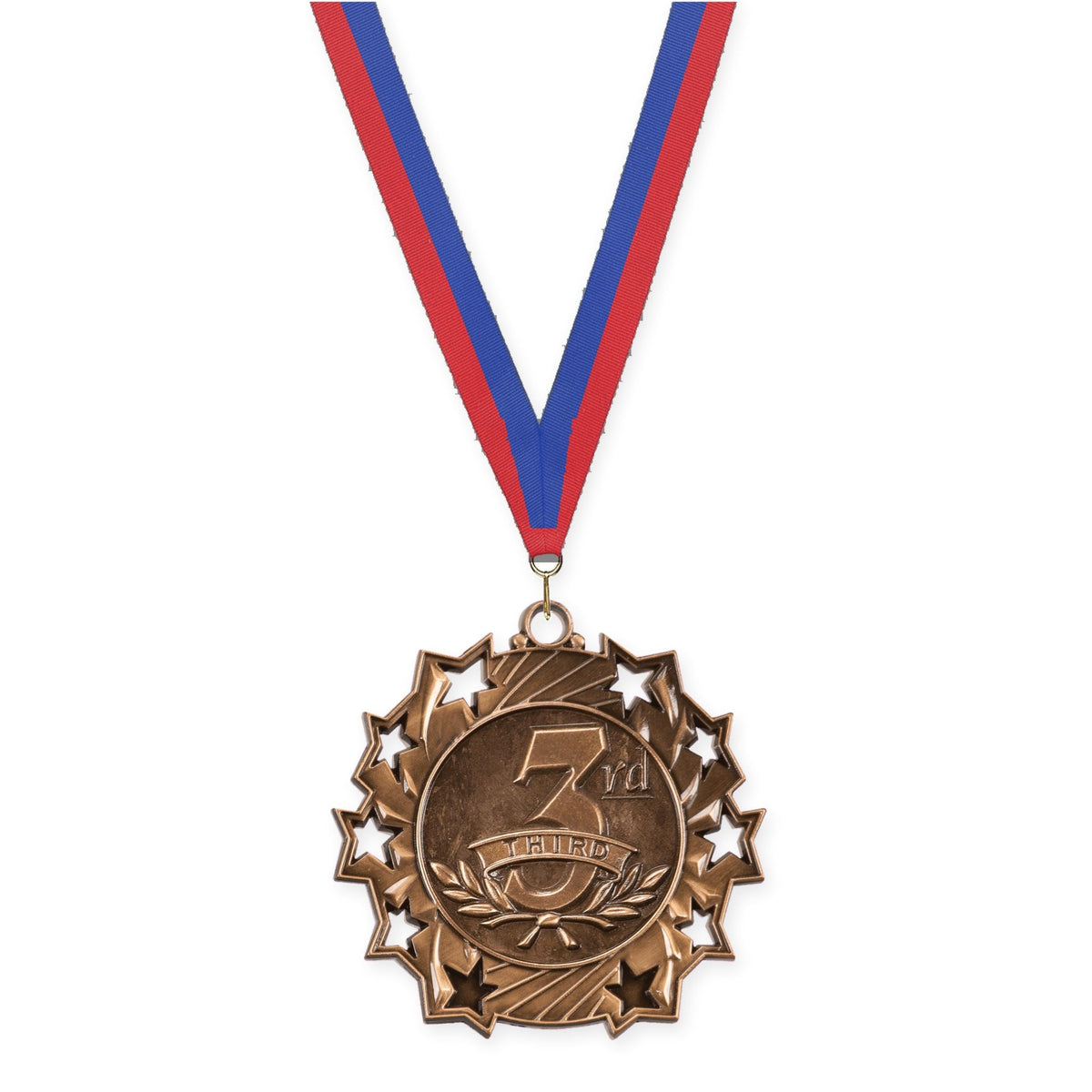 2 1/4 inch Place Ten Star medal in bronze - 3rd place with Blue Red neck ribbon