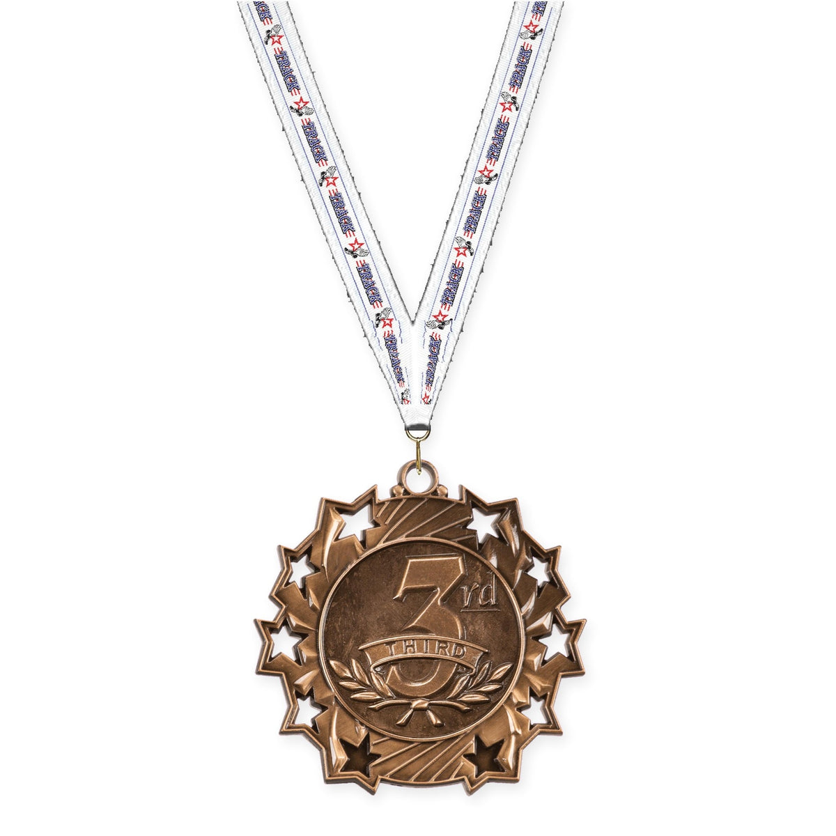 2 1/4 inch Place Ten Star medal in bronze - 3rd place with Track neck ribbon