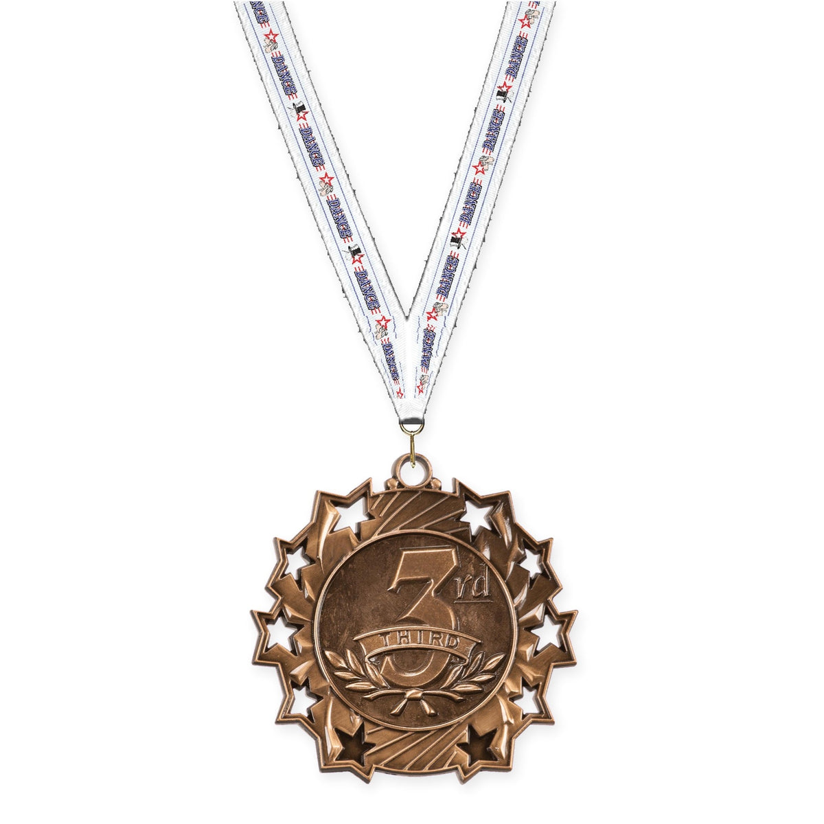 2 1/4 inch Place Ten Star medal in bronze - 3rd place with Dance neck ribbon