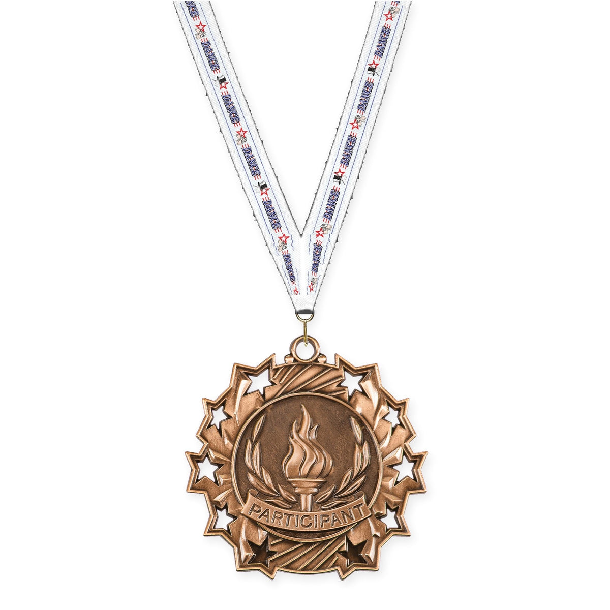 2 1/4 inch Participant Ten Star medal in antique bronze with Dance neck ribbon