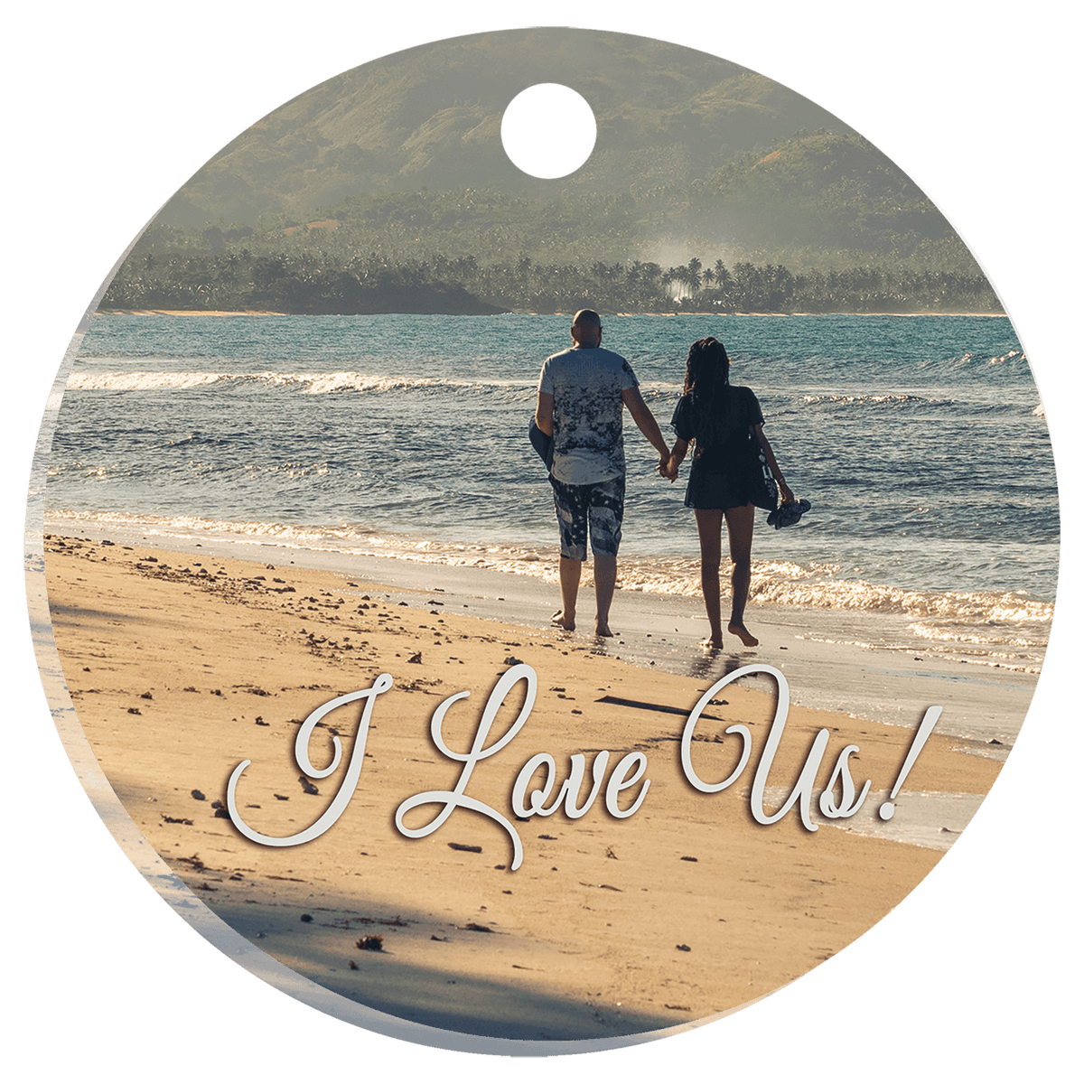 Round white acrylic photo ornament