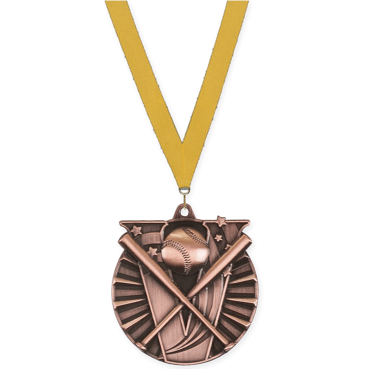2 inch baseball and softball Victory medal in antique bronze with Gold neck ribbon