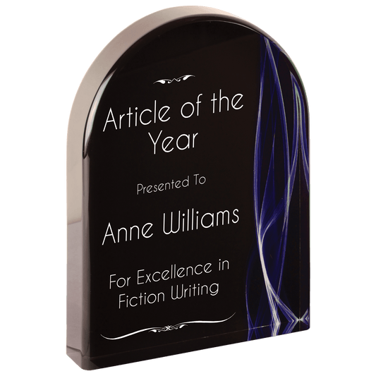 Blue Arch Vapor Acrylic award, 7", self-standing acrylic with clear engraving area