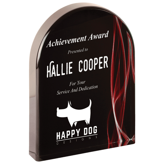 Red Arch Vapor Acrylic award, 7", self-standing acrylic with clear engraving area