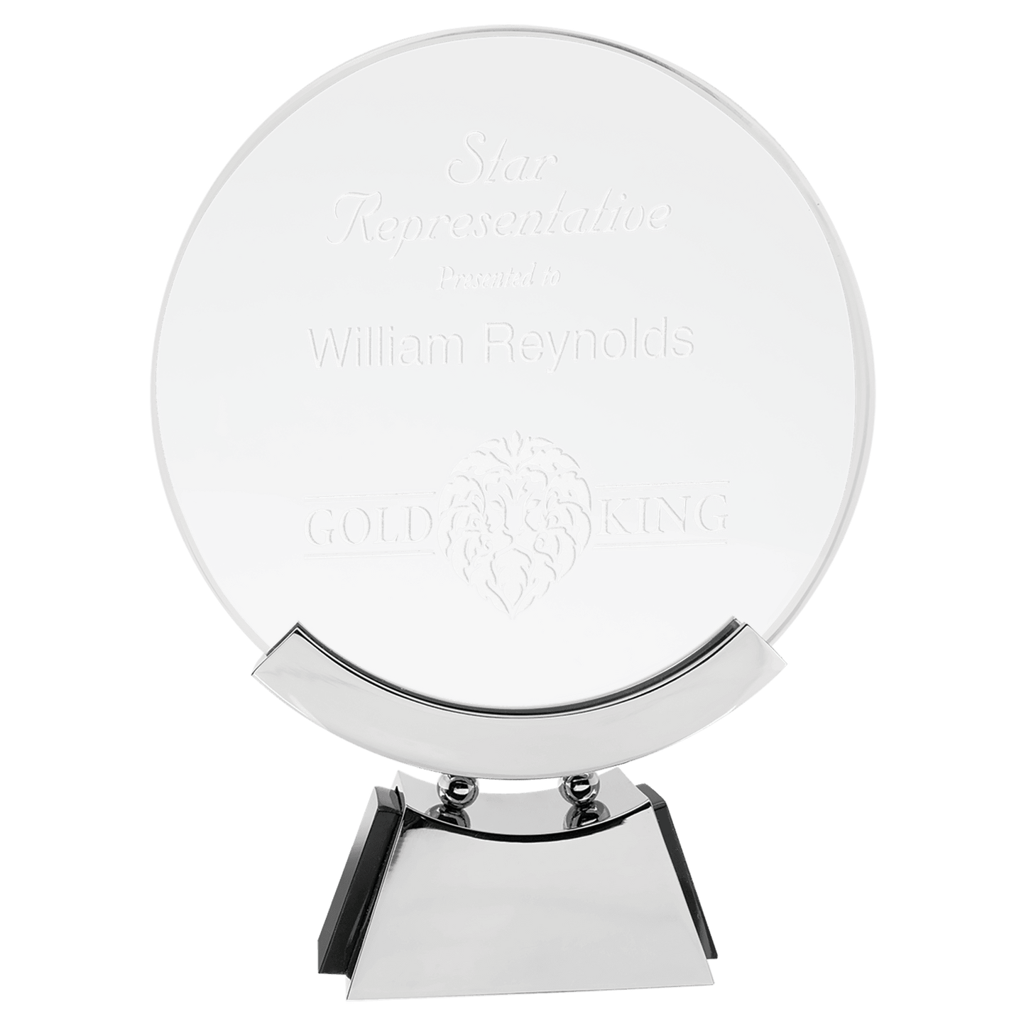 8 1/2" Round Voyager Glass on Silver/Black Base