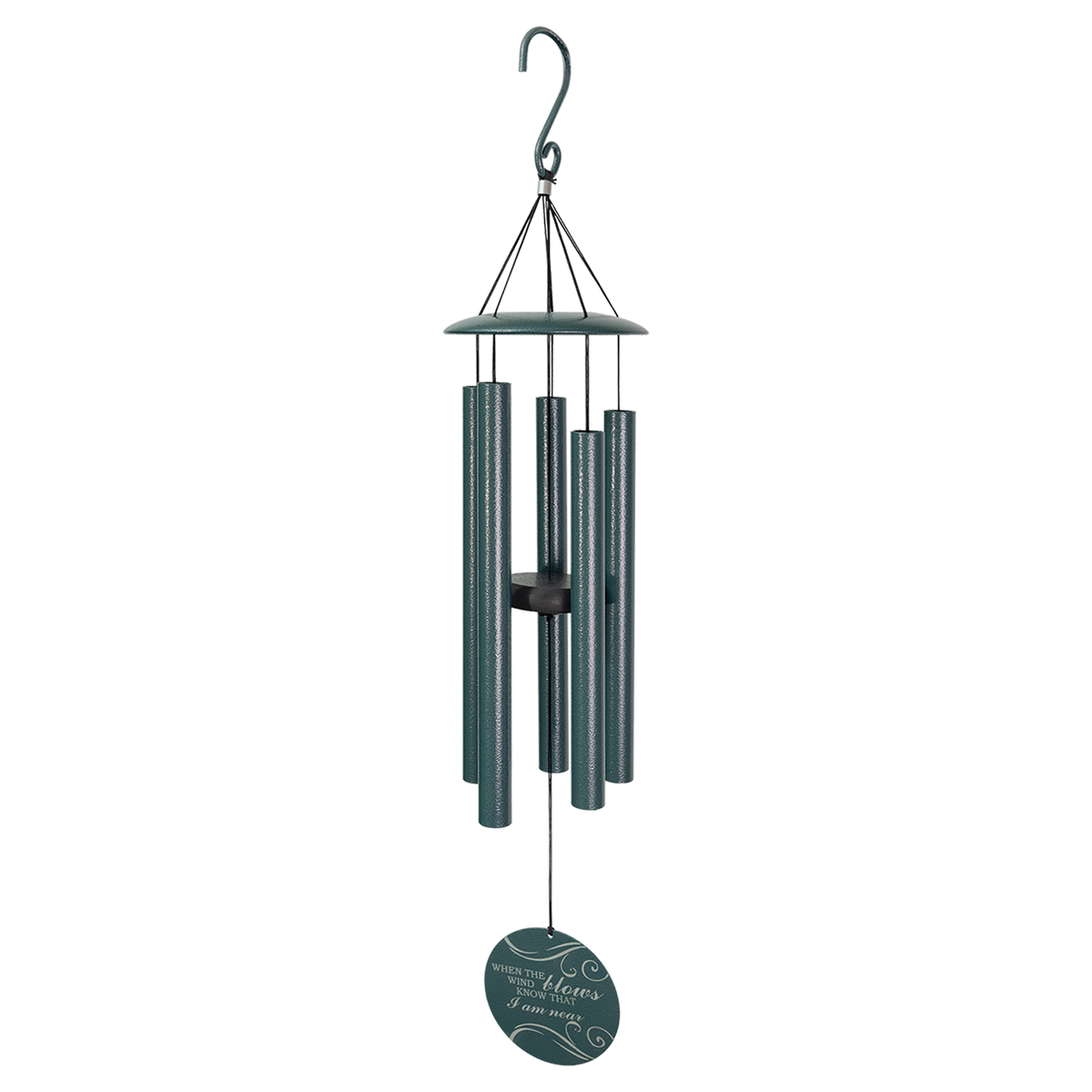 Personalized 30 inch dark peacock green aluminum wind chime with engraved sail