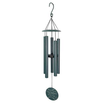 Personalized 30 inch dark peacock green aluminum wind chime with engraved sail