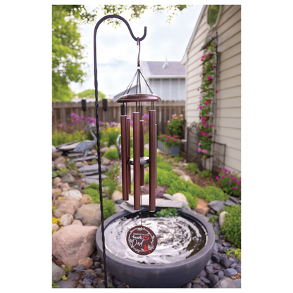 36 inch copper wind chime hanging on a porch