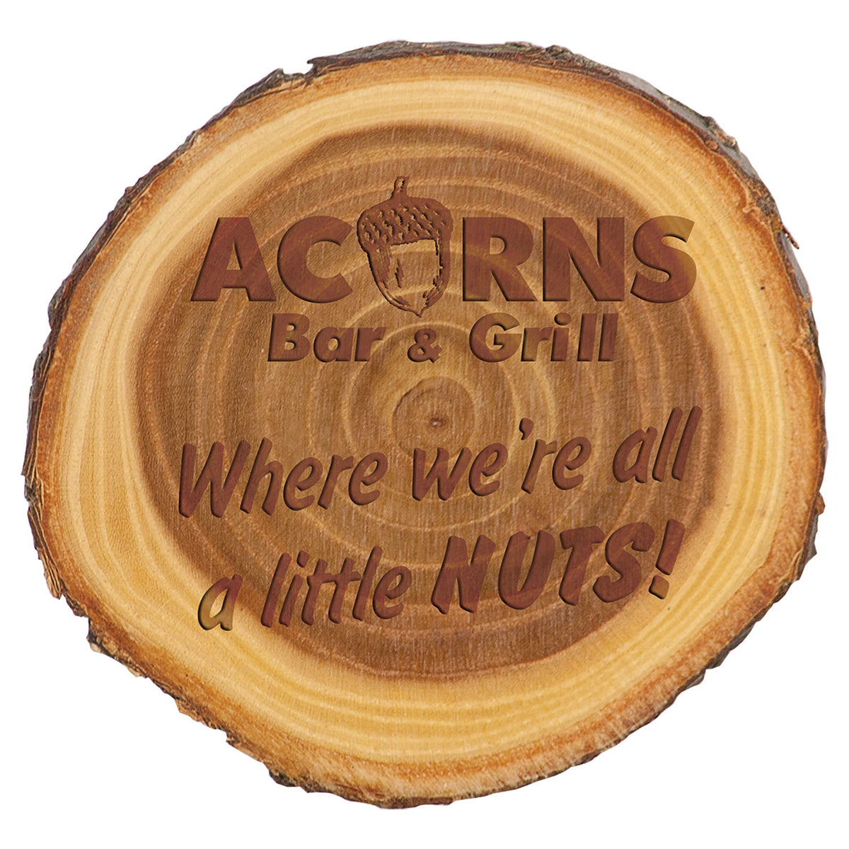 Personalized 7 inch rustic elm wood slice plaque with bark edge