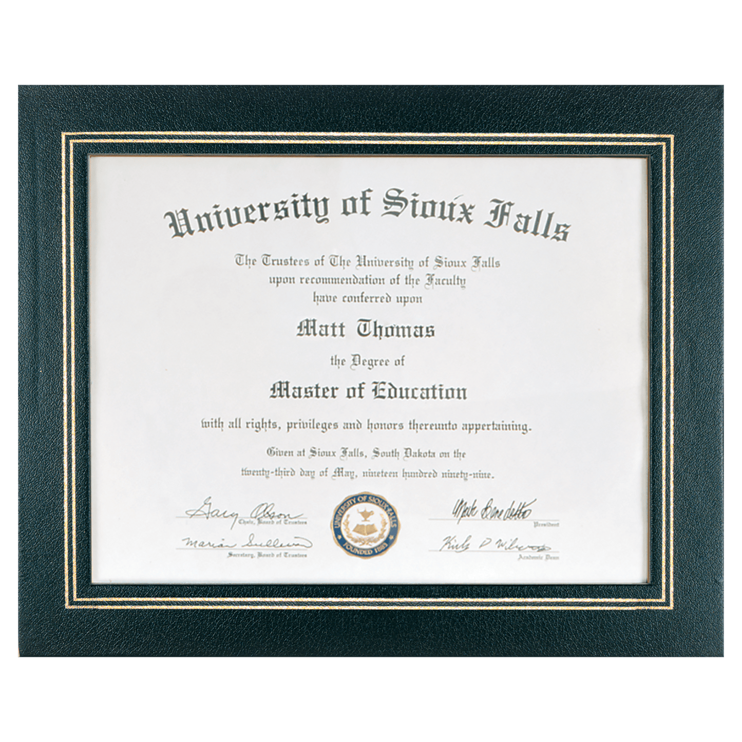 Black certificate holder with clear plastic cover for an 8.5 by 11 inch certificate