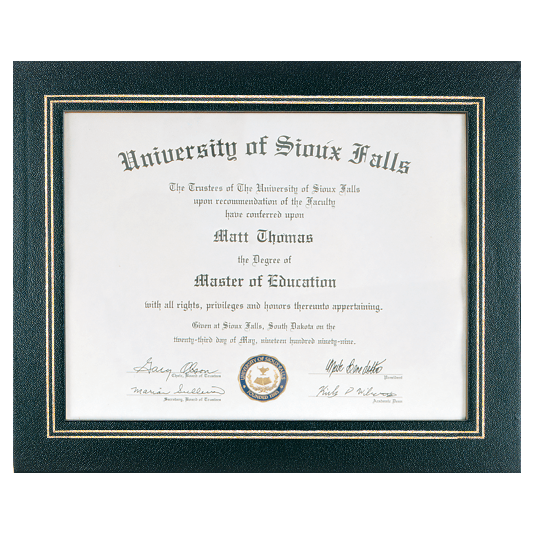Black certificate holder with clear plastic cover for an 8.5 by 11 inch certificate