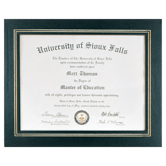 Black certificate holder with clear plastic cover for an 8.5 by 11 inch certificate