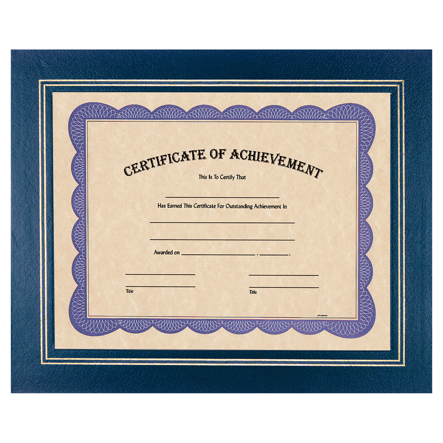 Blue certificate holder with clear plastic cover for an 8.5 by 11 inch certificate