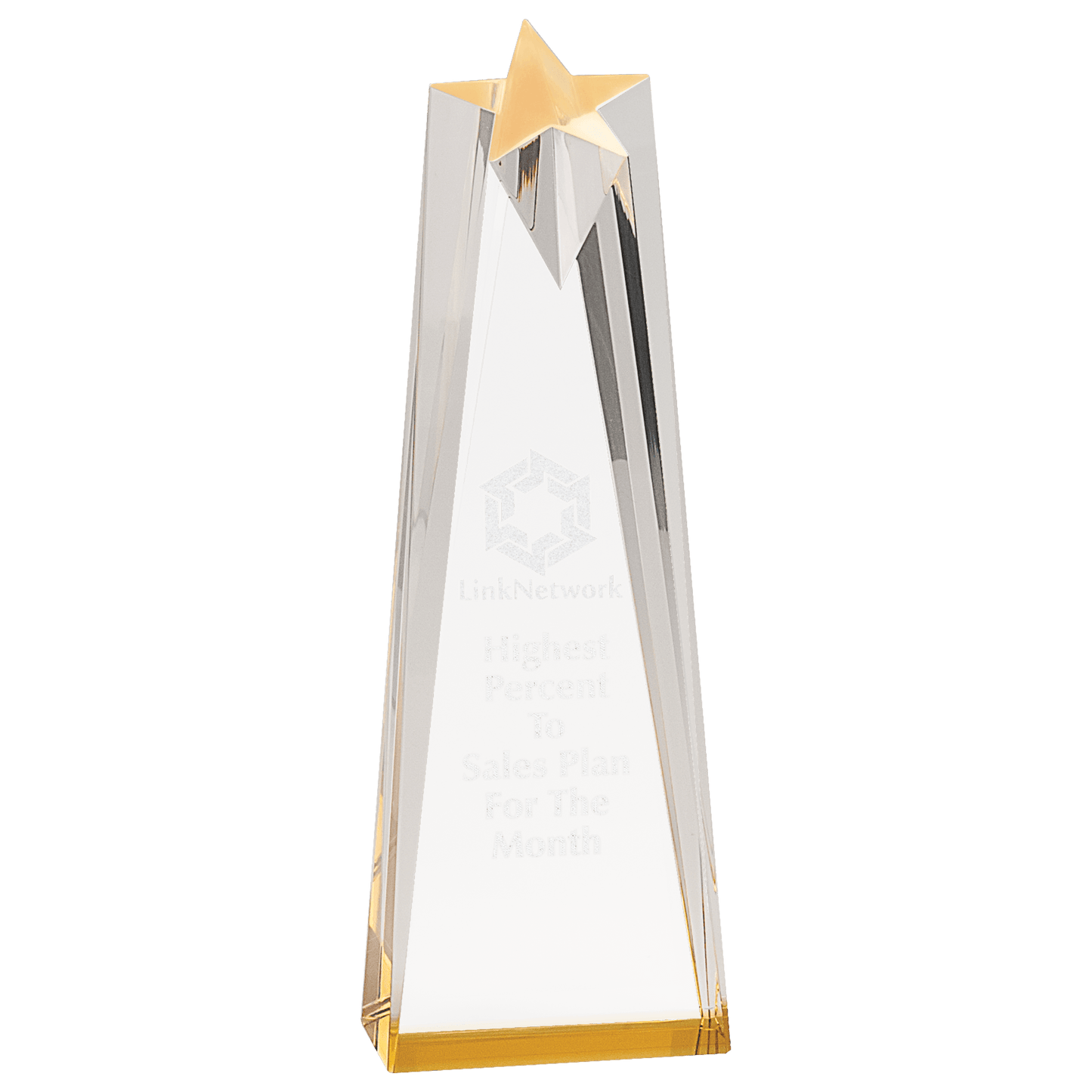 Gold Sculpted Star Acrylic award, 3 1/2" x 10", self-standing acrylic with clear engraving area