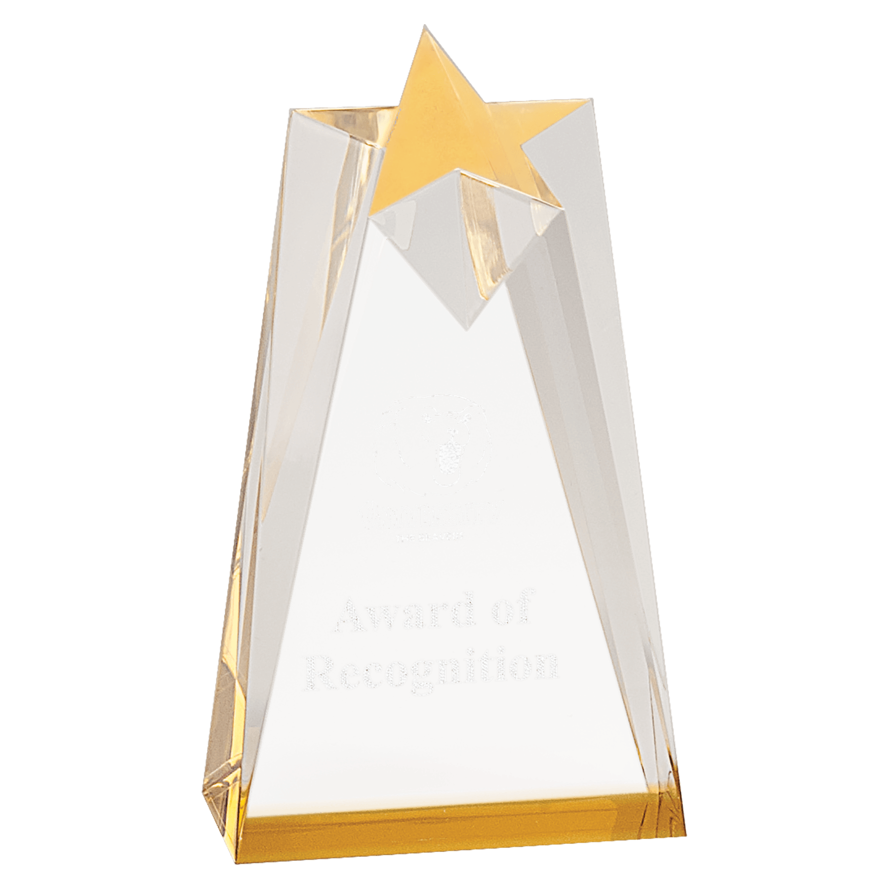 Gold Sculpted Star Acrylic award, 3 1/2" x 6", self-standing acrylic with clear engraving area