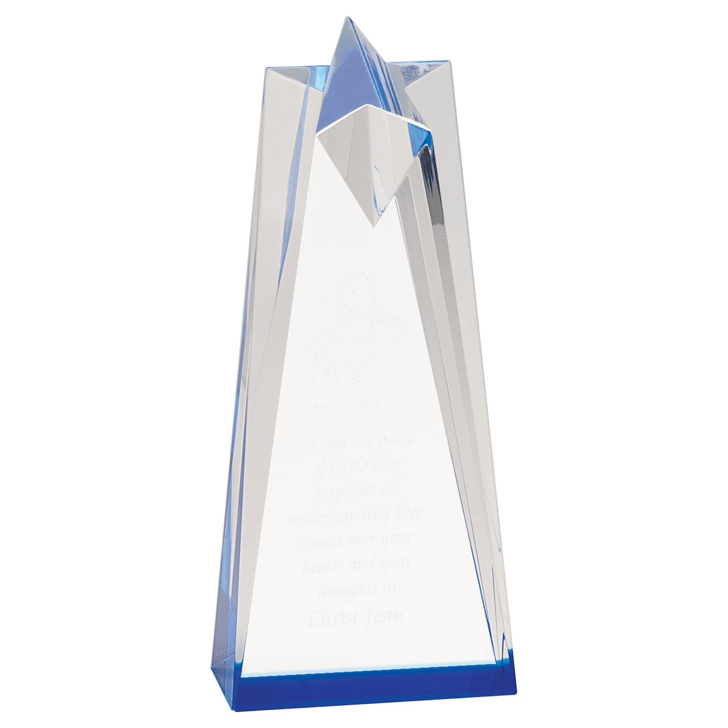 Blue Sculpted Star Acrylic award, 3 1/2" x 8", self-standing acrylic with clear engraving area