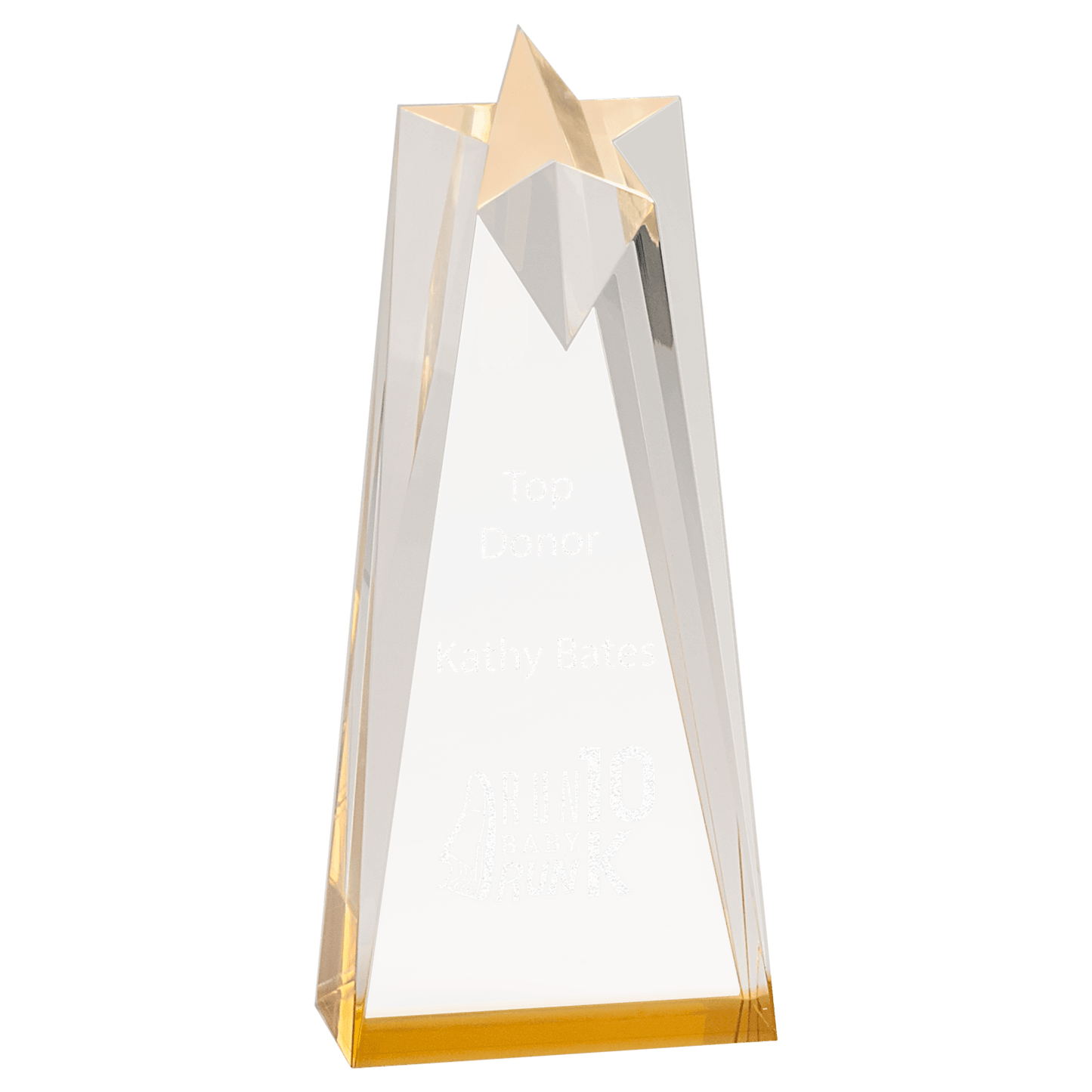 Gold Sculpted Star Acrylic award, 3 1/2" x 8", self-standing acrylic with clear engraving area