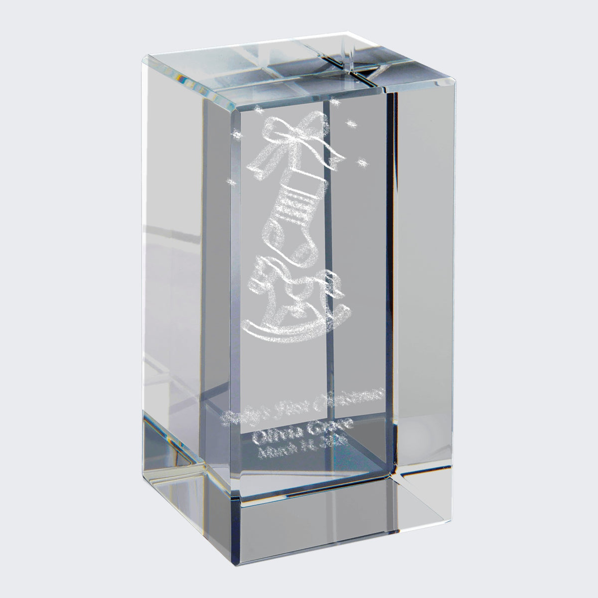 Baby's First Christmas keepsake engraved inside clear crystal