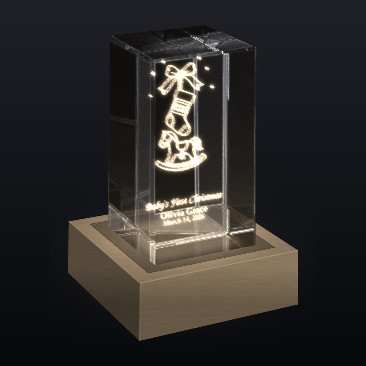 Baby's First Christmas 3D crystal glowing on LED light base