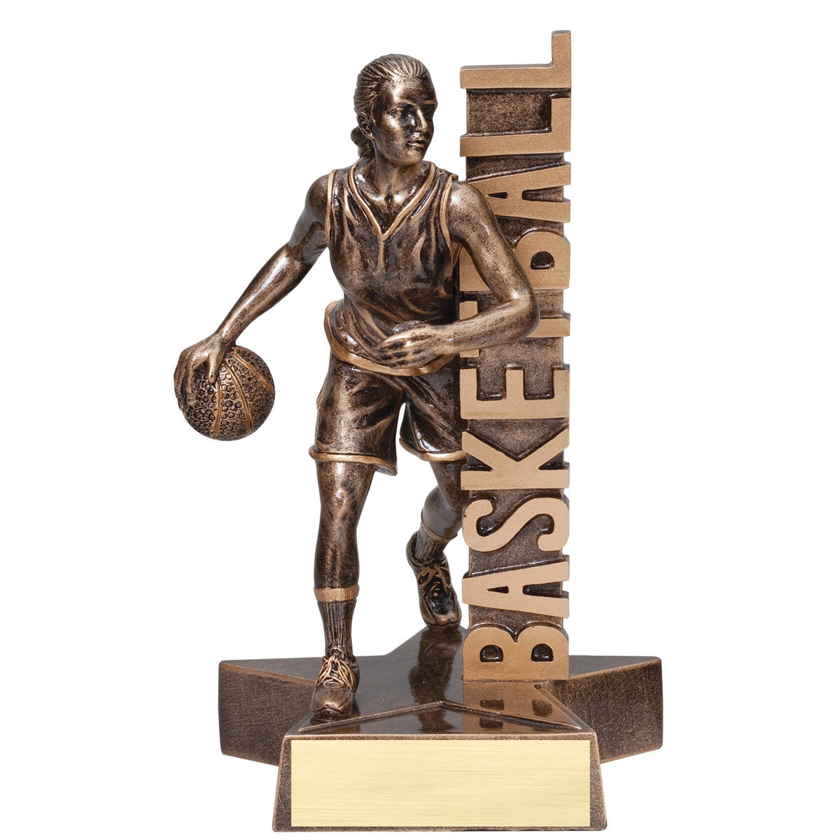 Female basketball billboard trophy with BASKETBALL lettering - 8½"