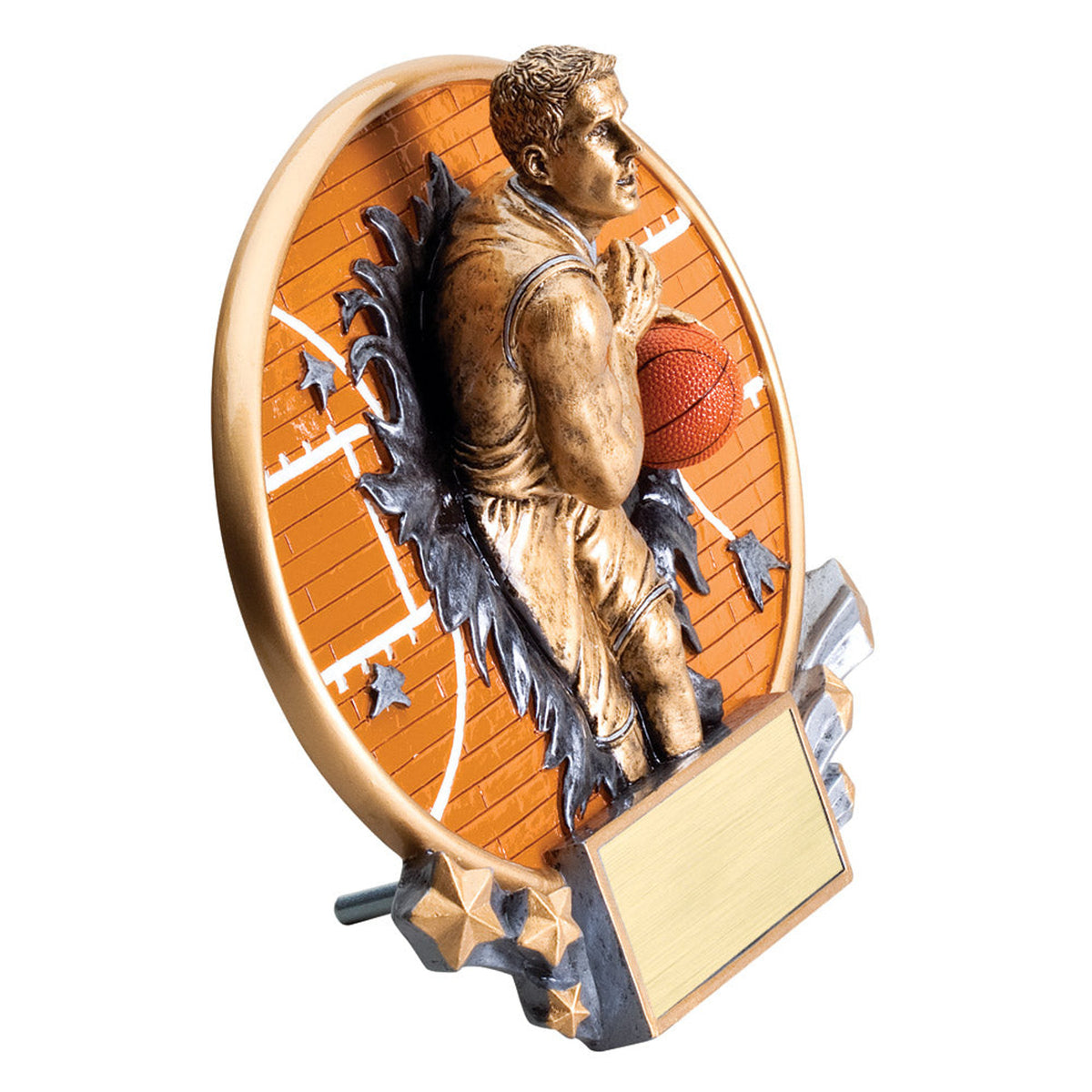 Male basketball player 3D oval award - side view
