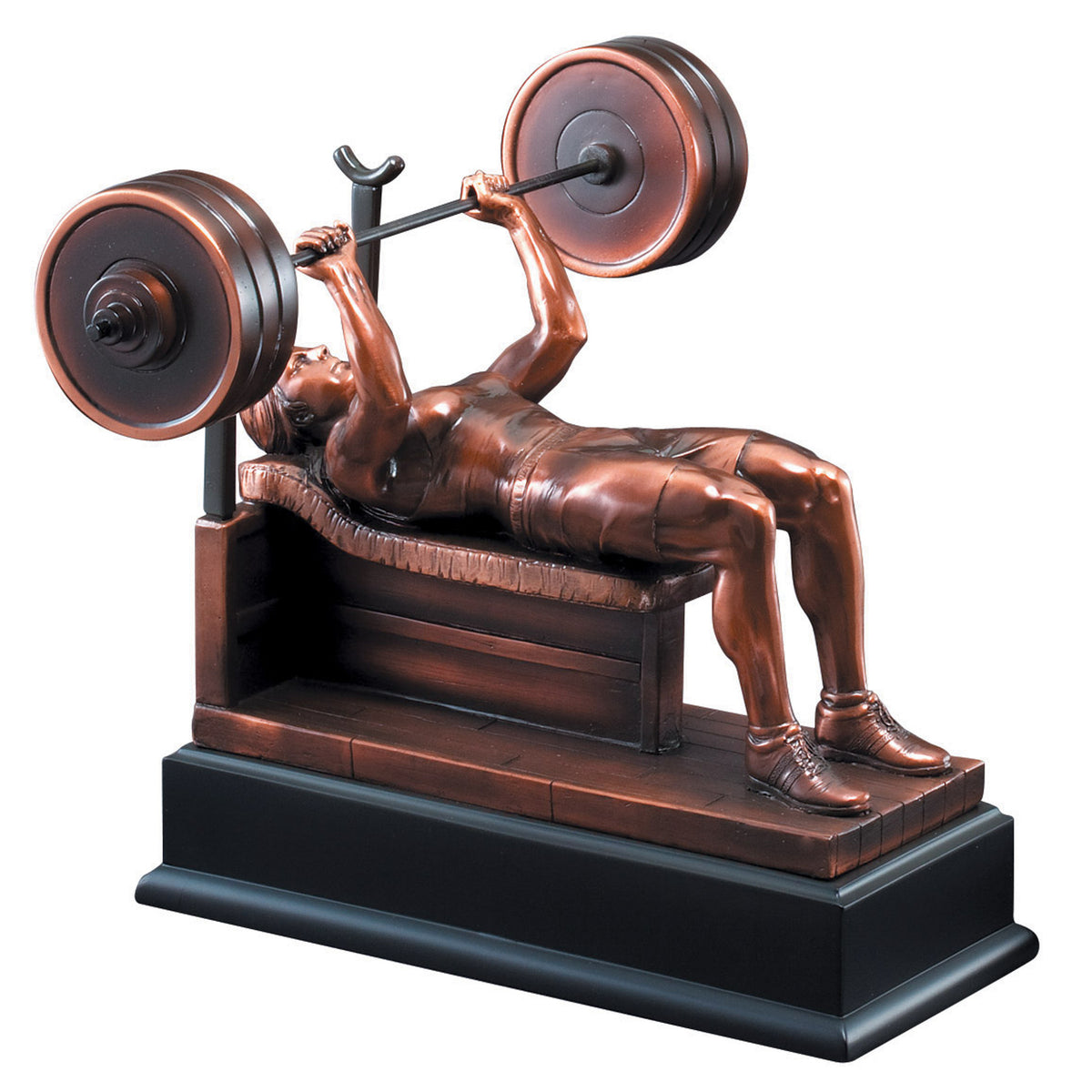 Bronze Bench Press Sculpture - Female with engraving plate