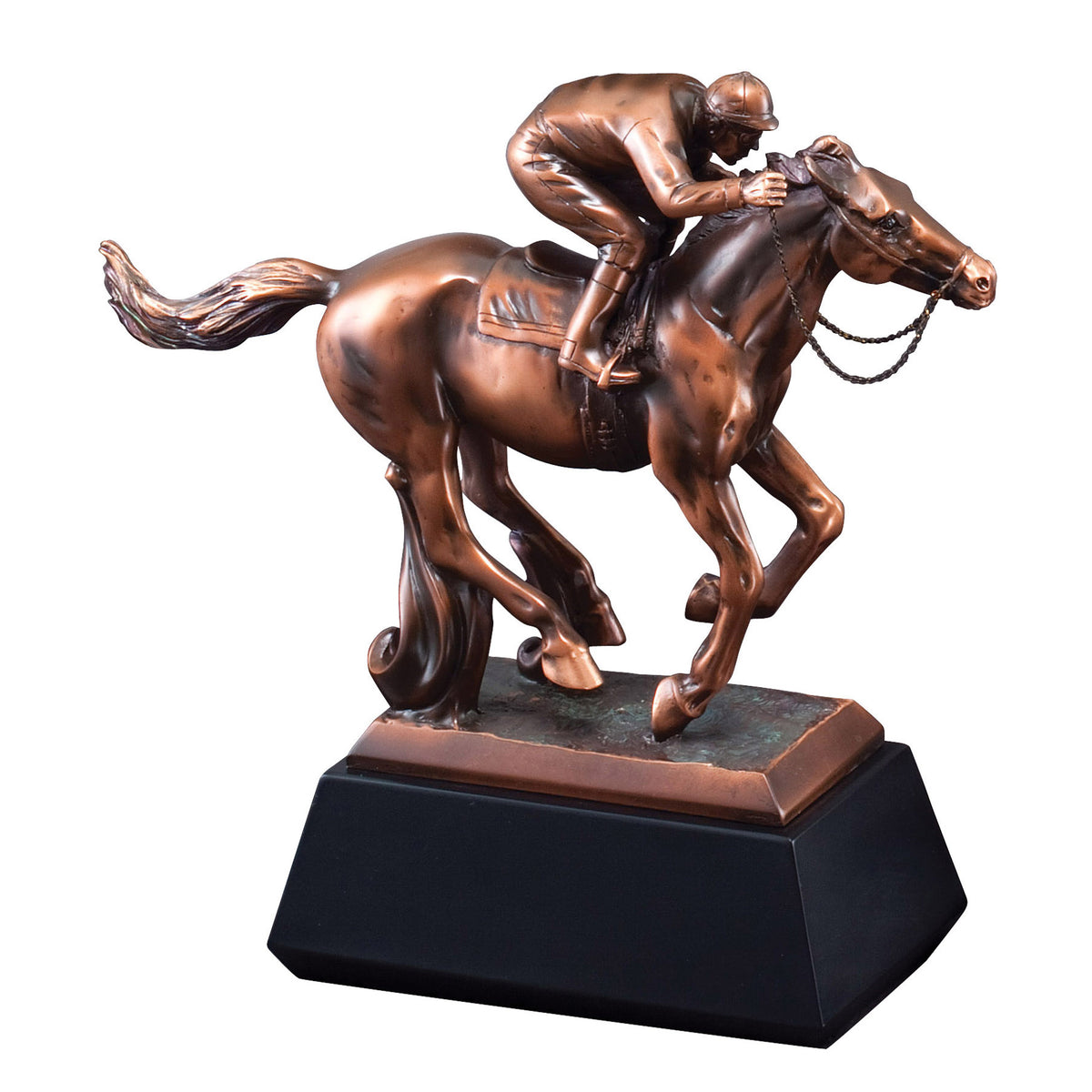 Bronze Horse with Jockey Sculpture with engraving plate