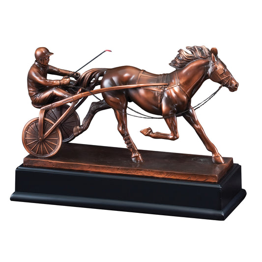 Bronze Race Horse & Sulky Sculpture with engraving plate
